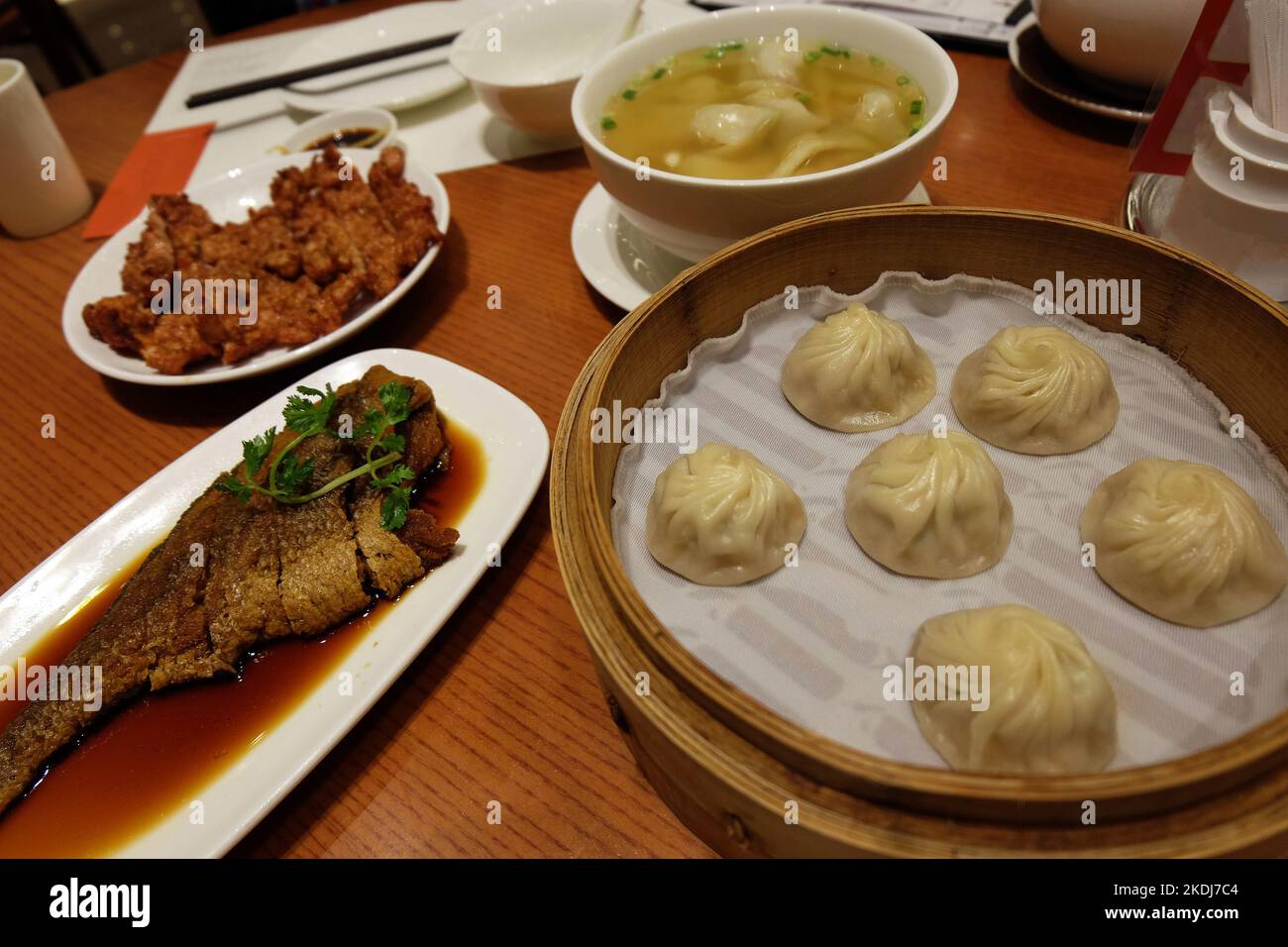 Chinese Dim Sum Deep fried pork and fish served with wonton noodle