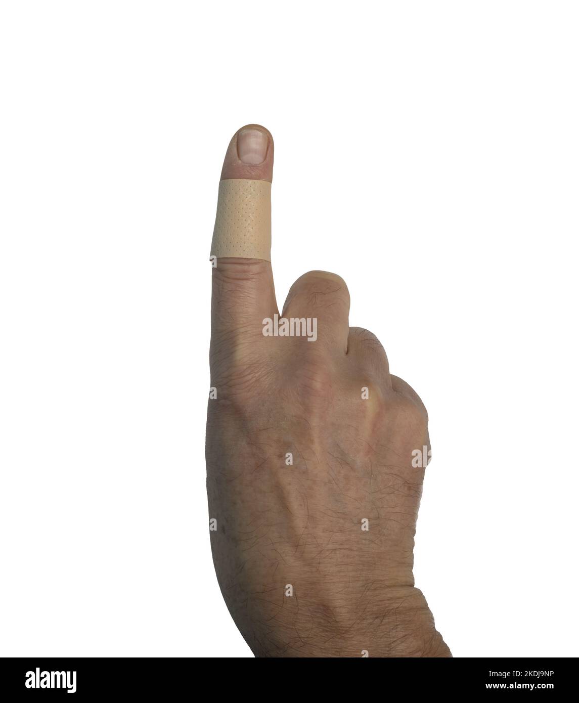 a male hand with a band-aid on his finger on a transparent background Stock Photo
