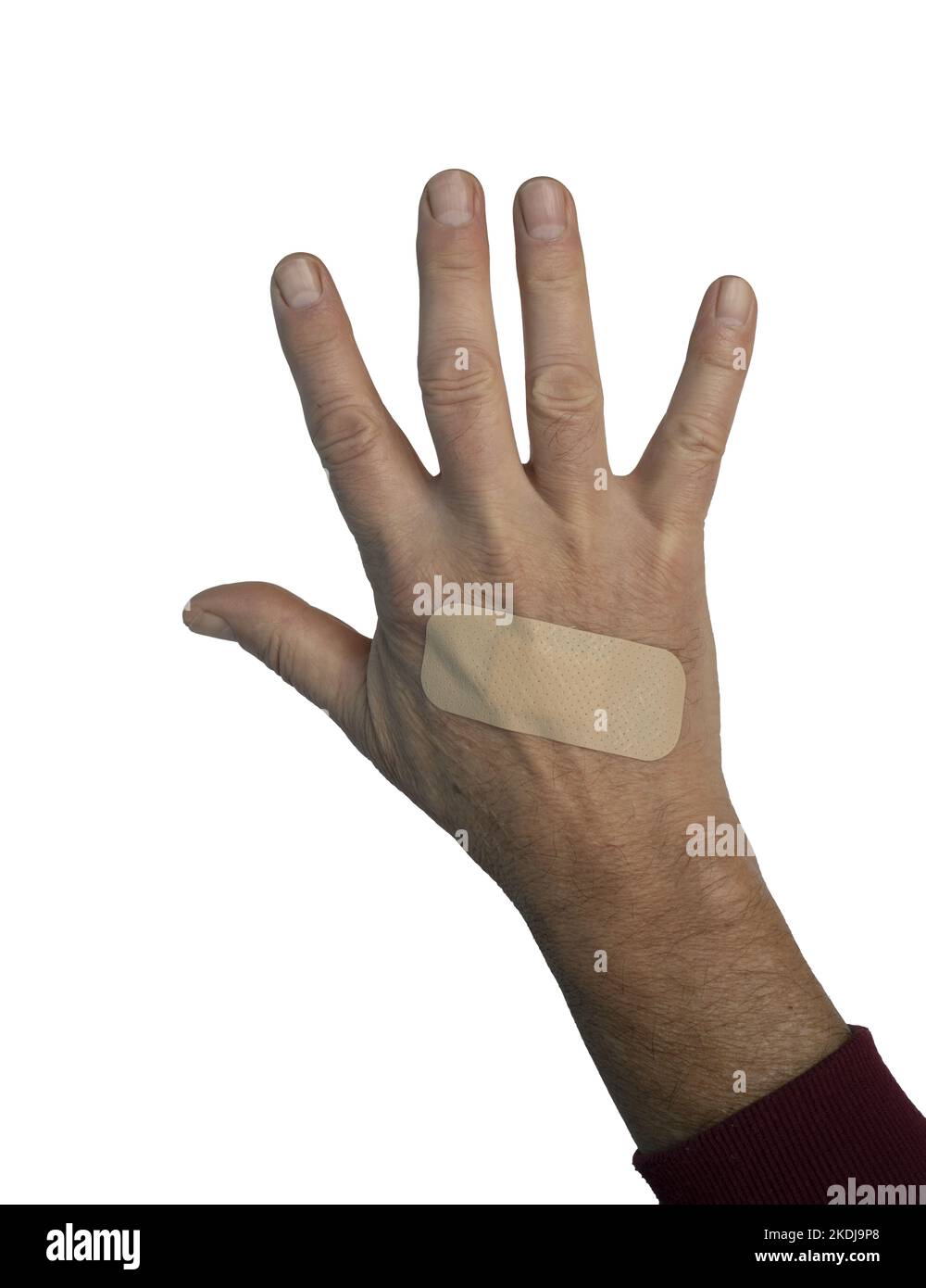 a male hand with a band-aid on the back on a transparent background Stock Photo