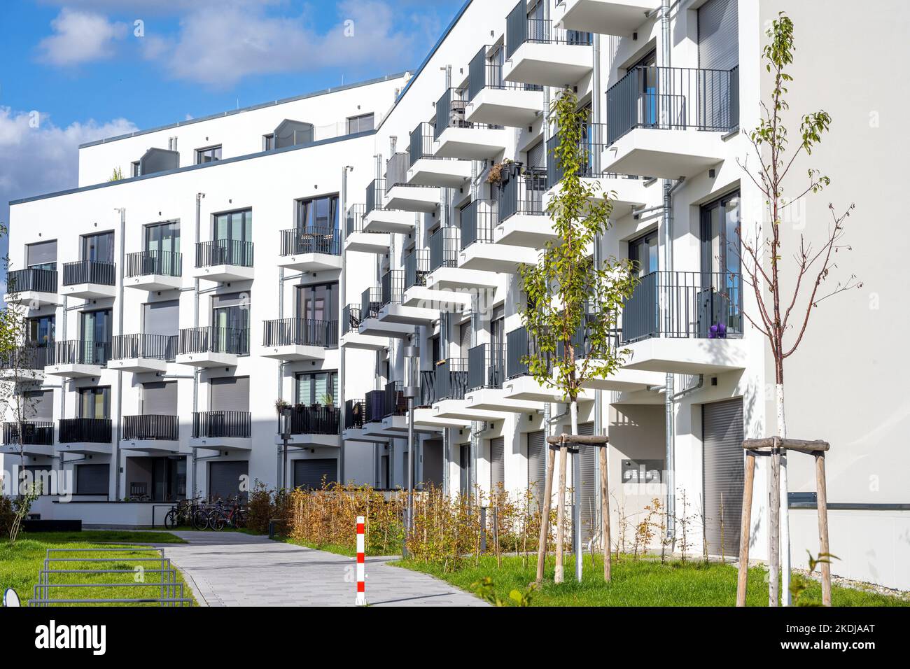 Modern apartment buildings with a lot of balconies seen in Berlin