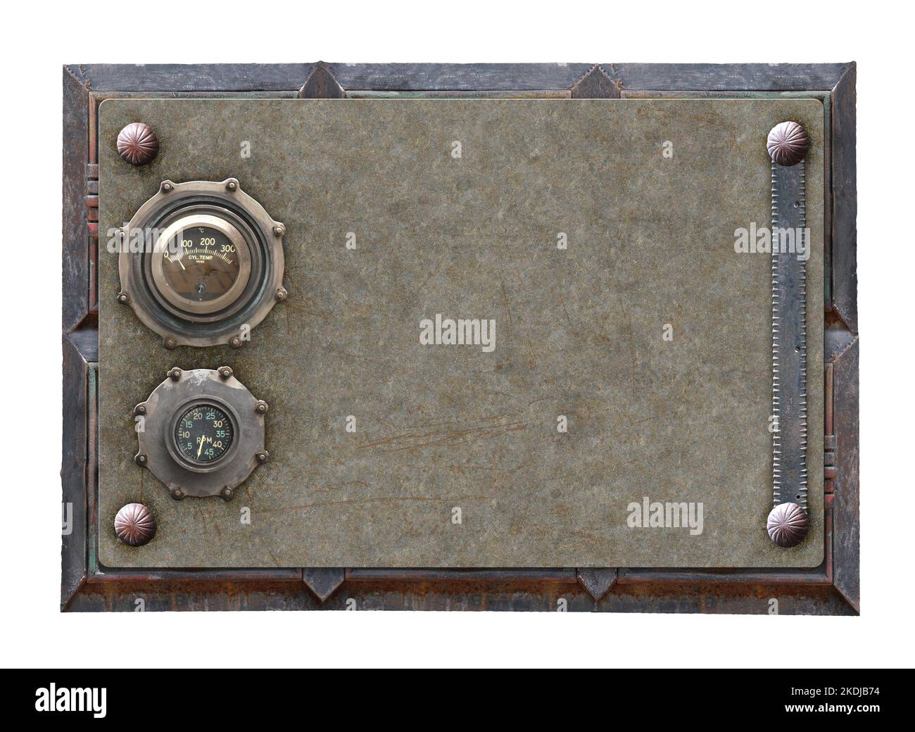 Metallic rectangular frame with vintage metal details and retro rivets ...