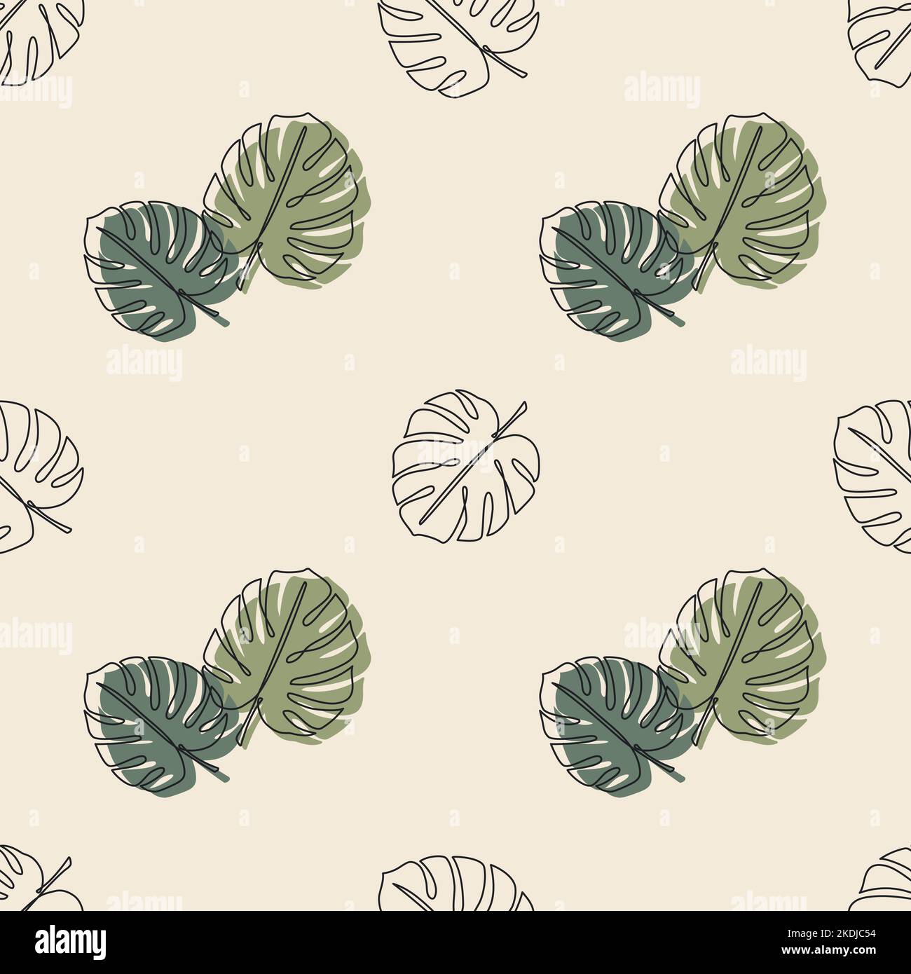 Monstera tropical leaves seamless pattern Stock Vector