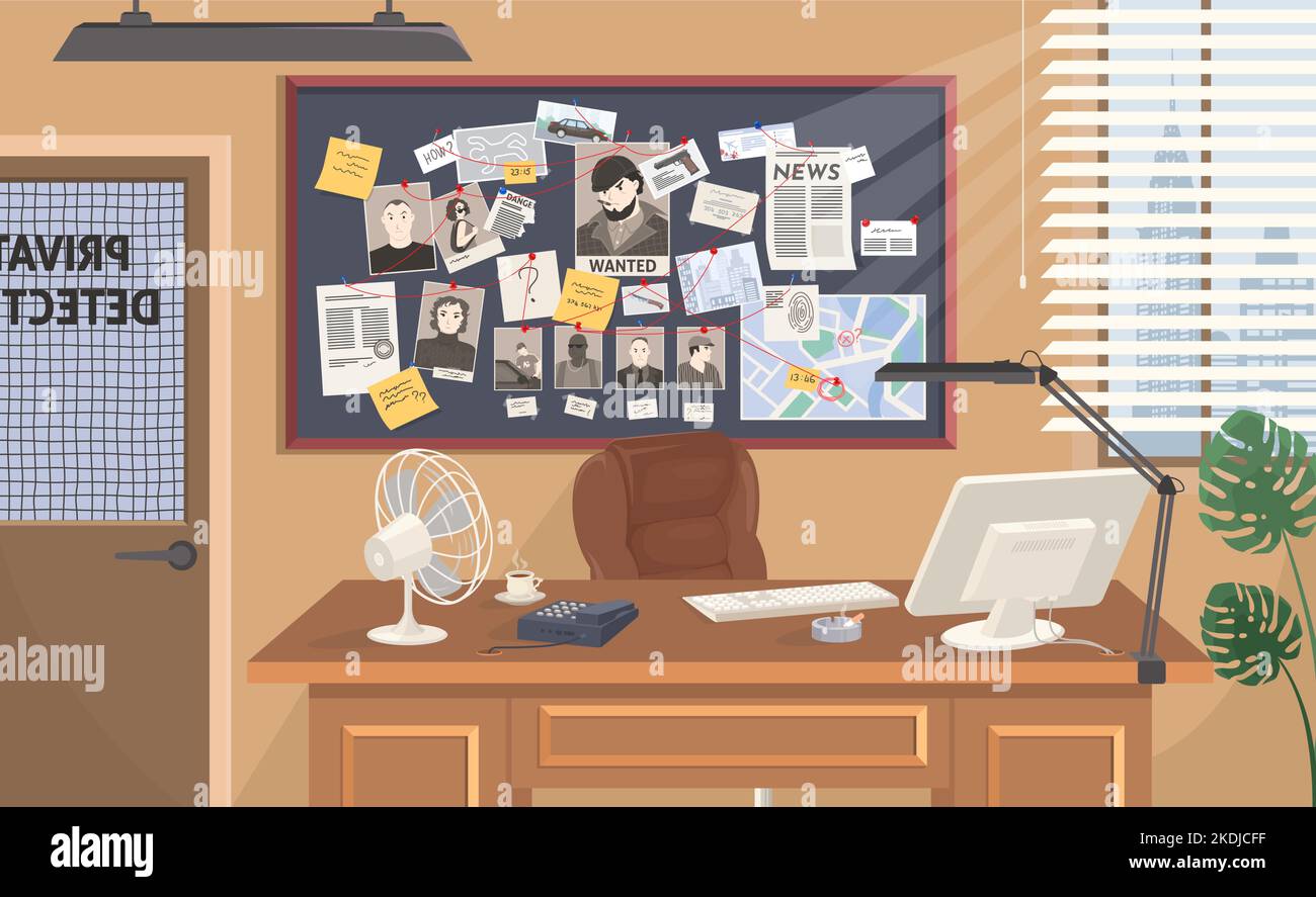 detective-office-work-place-interior-flat-vector-stock-vector-image