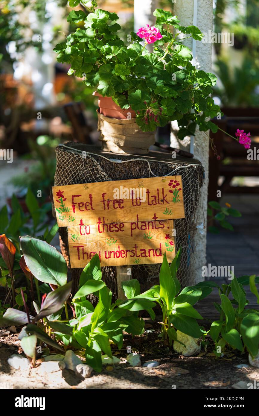 Talking to Plants sign for nature lovers Stock Photo Alamy