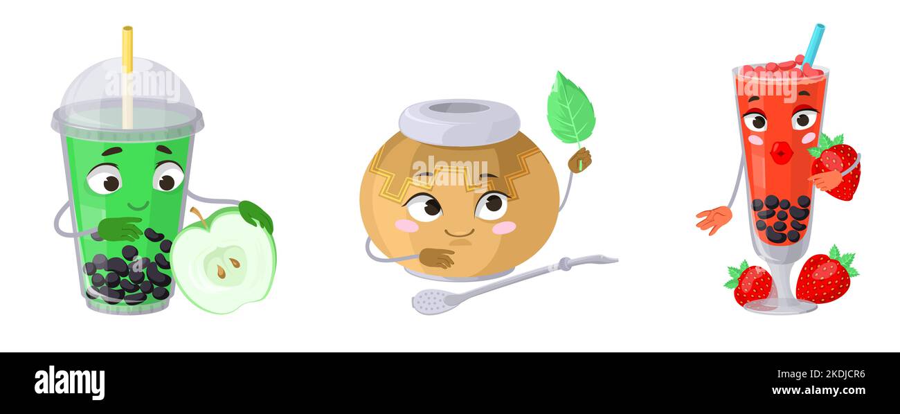 Bubble tea drink cute emoji vector set Stock Vector Image & Art Alamy