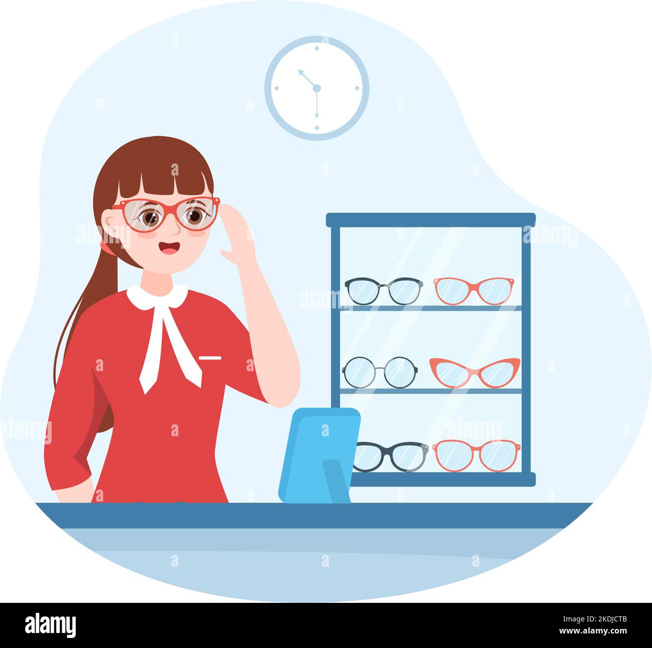 Eye Glasses Store or Optical Shop with Accessories, Optician, Checking Vision and Eyeglasses in Flat Cartoon Hand Drawn Templates Illustration Stock Vector