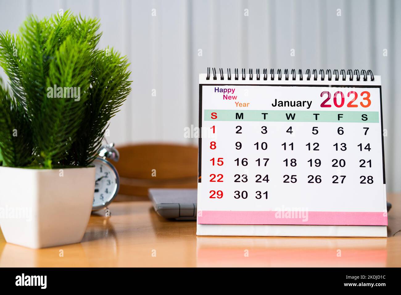 2023 january new year calendar on the table at office - concept of new beginning and holidays. Stock Photo