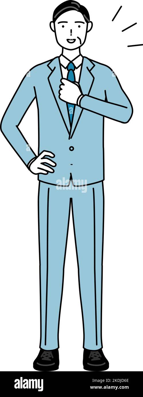 Simple line drawing illustration of a Senior businessmen, executives, managers and presidents tapping his chest. Stock Vector