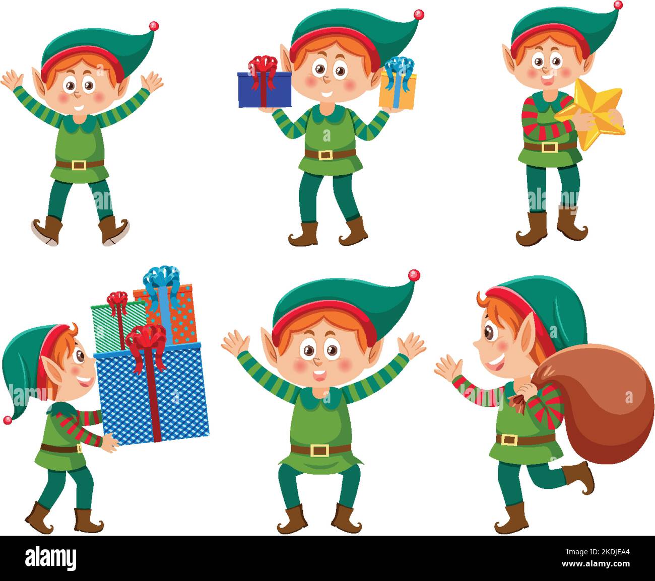 Christmas elves cartoon characters set illustration Stock Vector Image ...