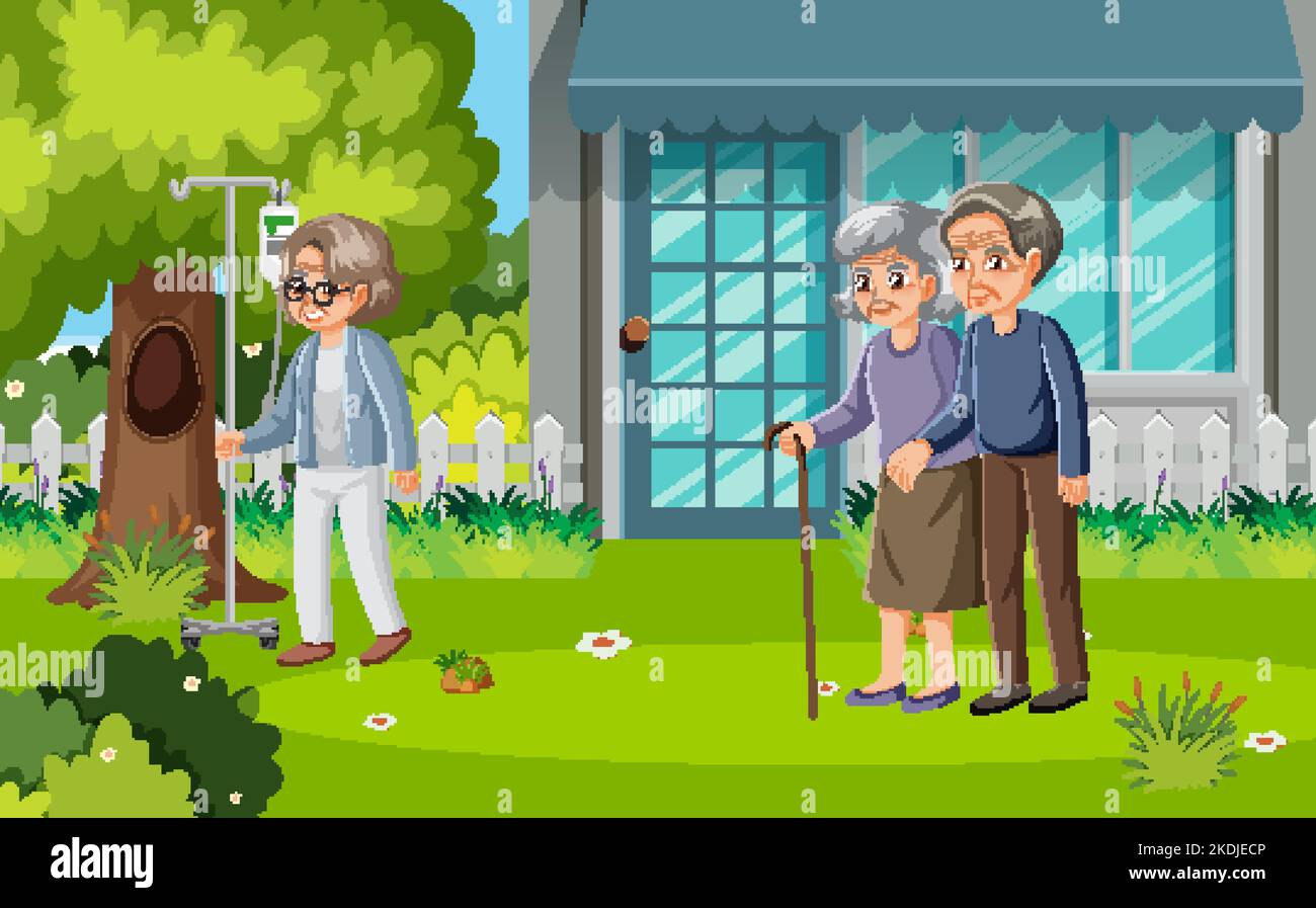 Outdoor park with elderly people illustration Stock Vector Image & Art ...