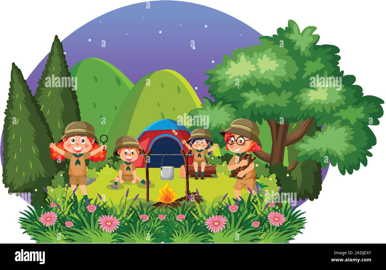 Children camping out forest scene illustration Stock Vector Image & Art ...