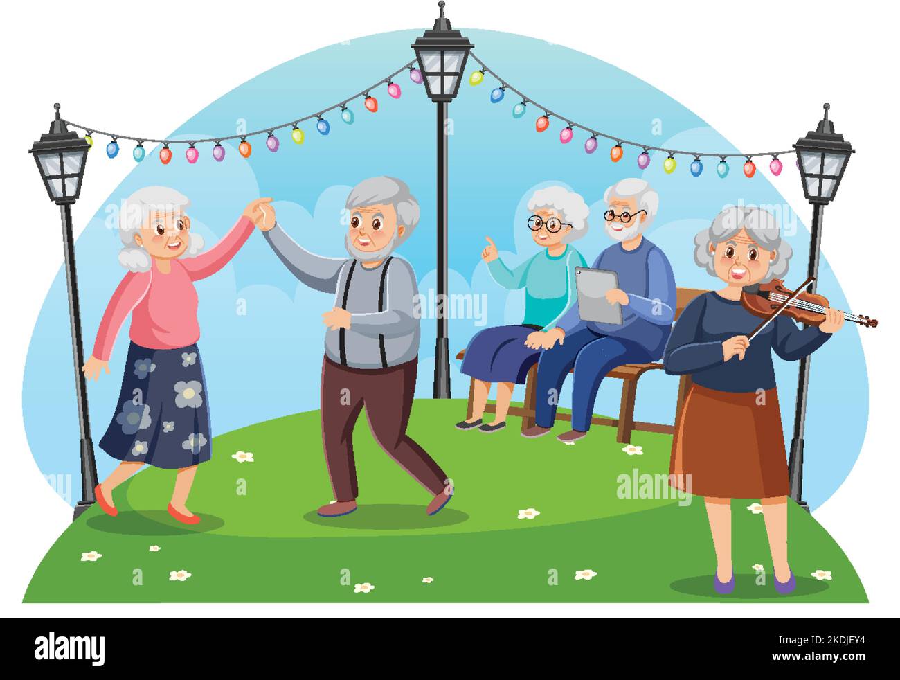 Elderly people enjoying at park illustration Stock Vector Image & Art ...