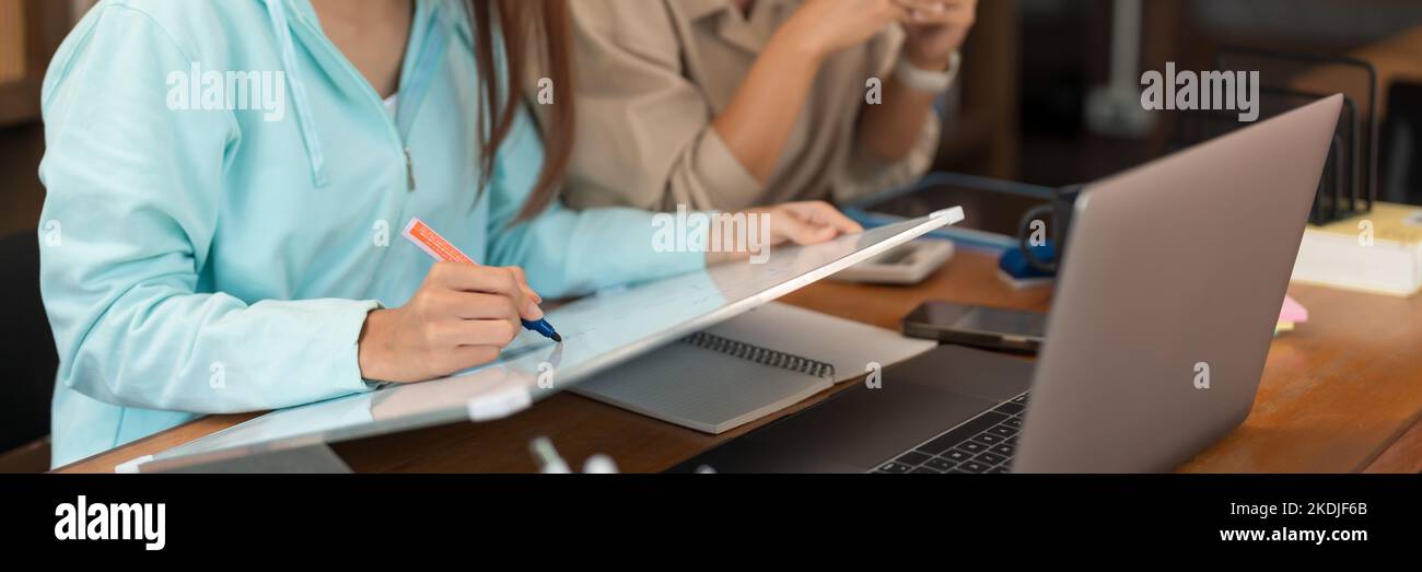 College education concept, Teenage girl taking quiz of tutor on ...
