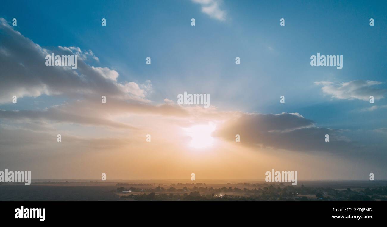 Morning magic golden hours dawn Drone view Stock Photo