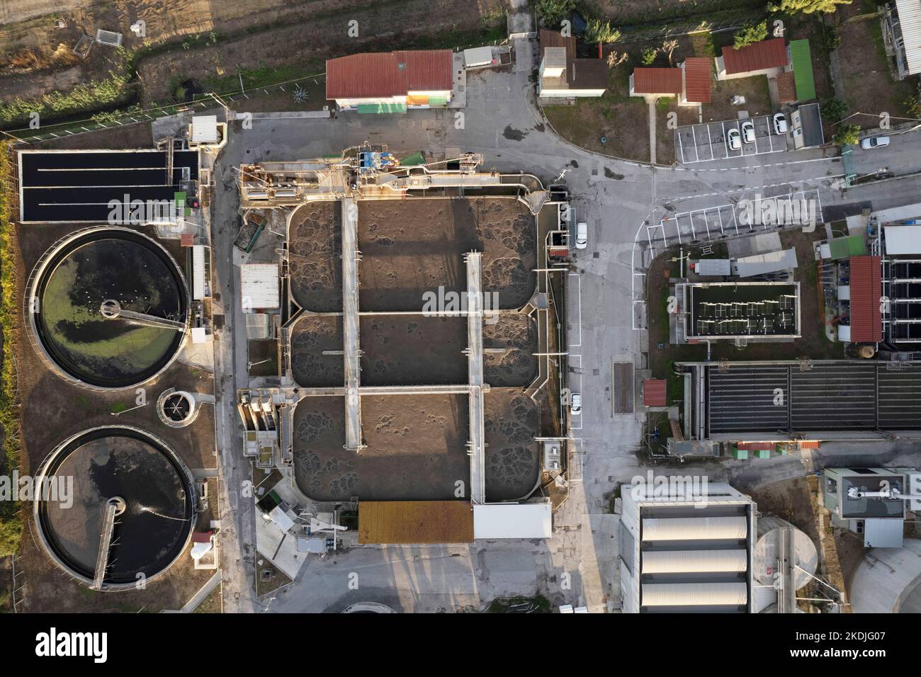 Aerial photographic documentation of a wastewater treatment plant in