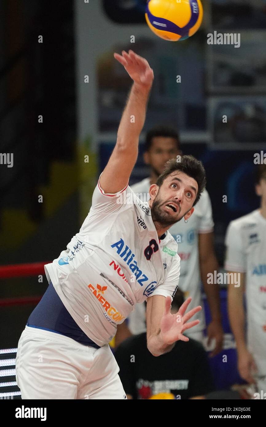 Pala Barton, Perugia, Italy, November 06, 2022, vitelli marco (n.6 allianz milano)  during  Sir Safety Susa Perugia vs Allianz Milano - Volleyball Italian Serie A Men Superleague Championship Stock Photo