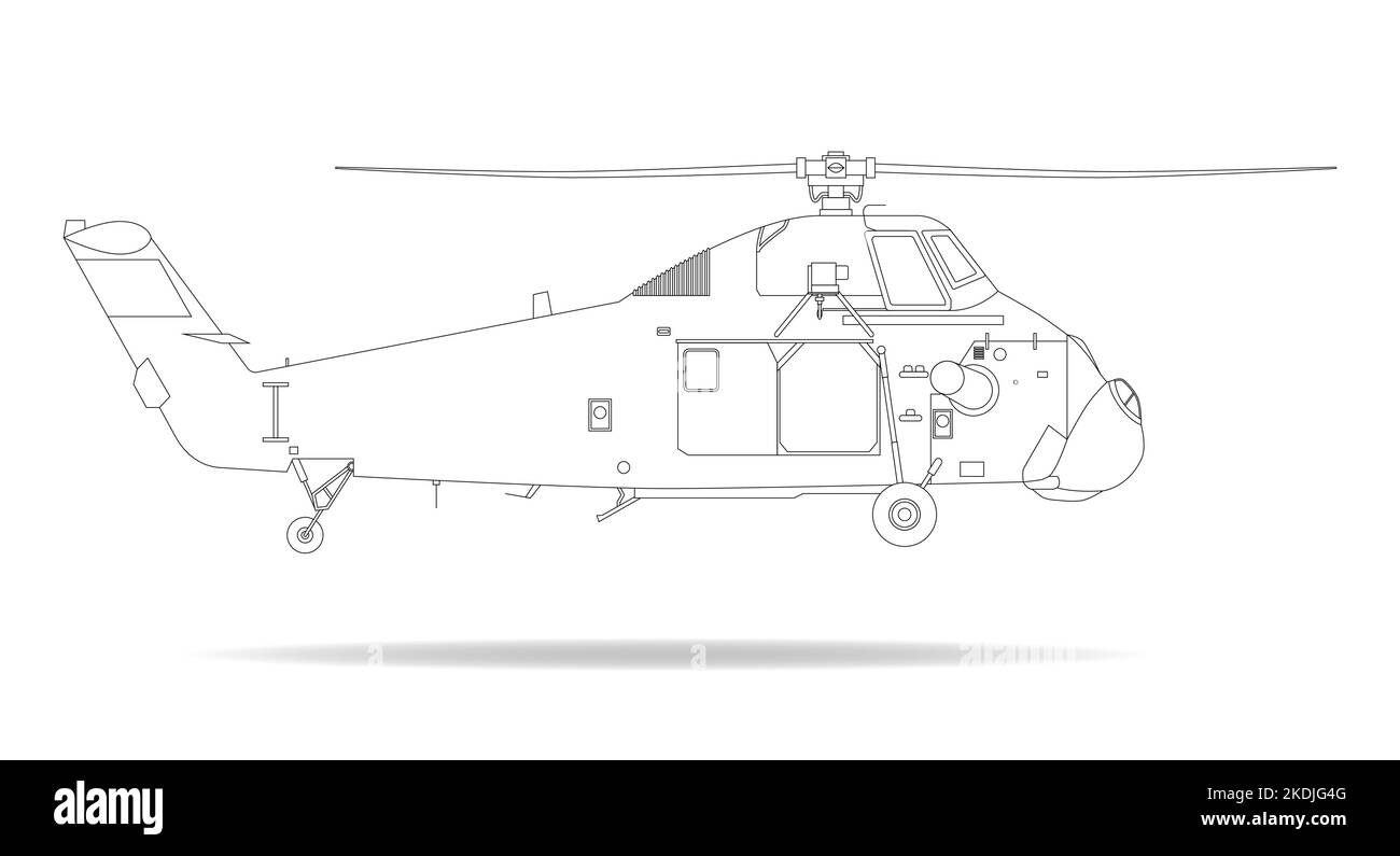 Contour drawing of an old American rescue helicopter Stock Vector