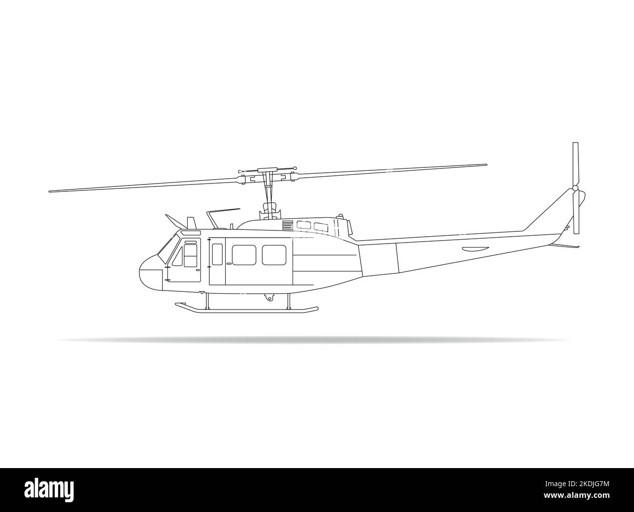 A military helicopter hovering over the ground Stock Vector