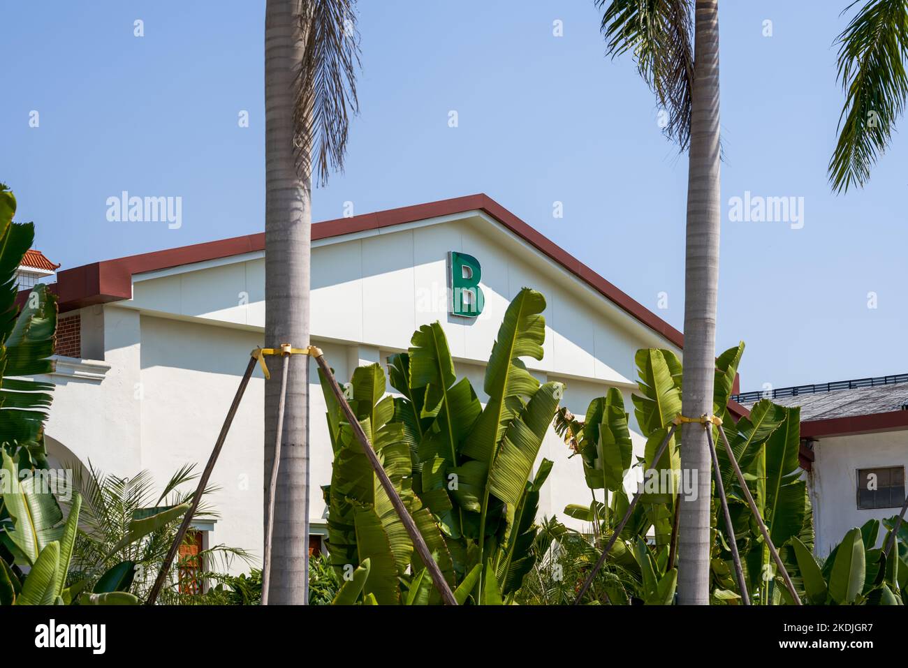 Close-up of a modern factory building with markings Stock Photo - Alamy