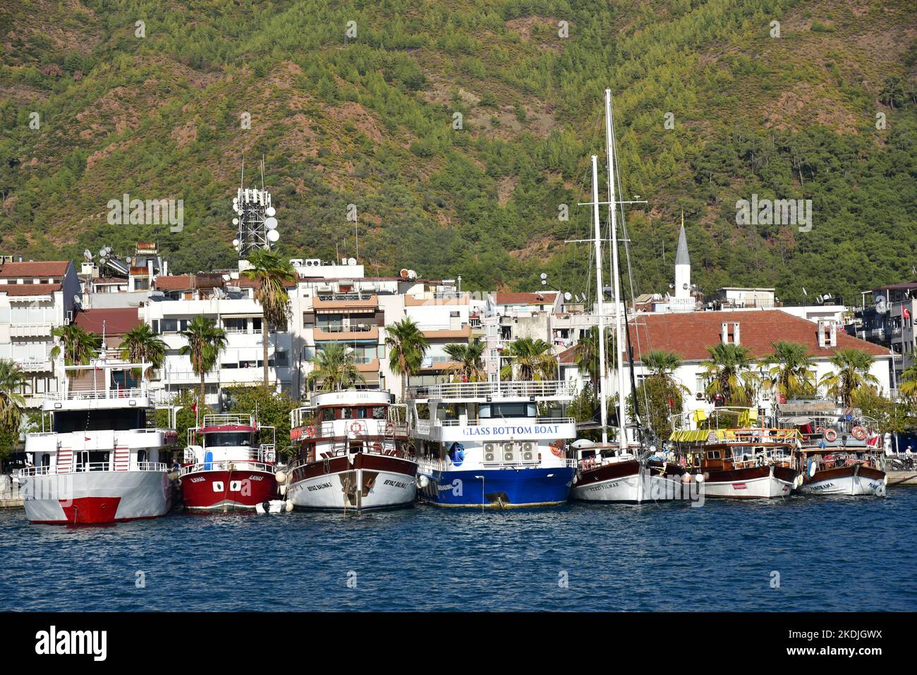Marmaris is a port city and tourist resort on the Mediterranean coast located in Mulga Province southwest Turkey, along the Turkish Rivera Stock Photo