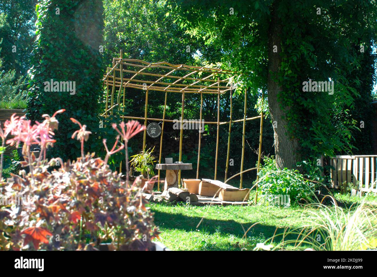 Bamboo structure in a zen space in the garden Stock Photo Alamy