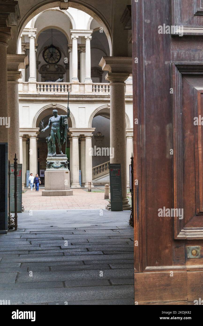 MILAN, ITALY - MAY 15, 2018: It is a statue of Napoleon in the image of Mars-peacemaker in the courtyard of Pinacoteca Brera. Stock Photo
