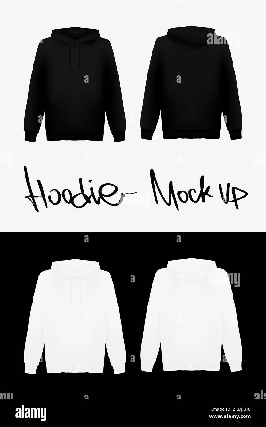 Hoodie vector mockup black and white front and back view Stock Vector