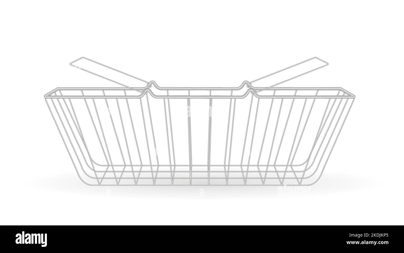 Metal Shopping Basket isolated on white background with shadow and chrome effect Stock Vector