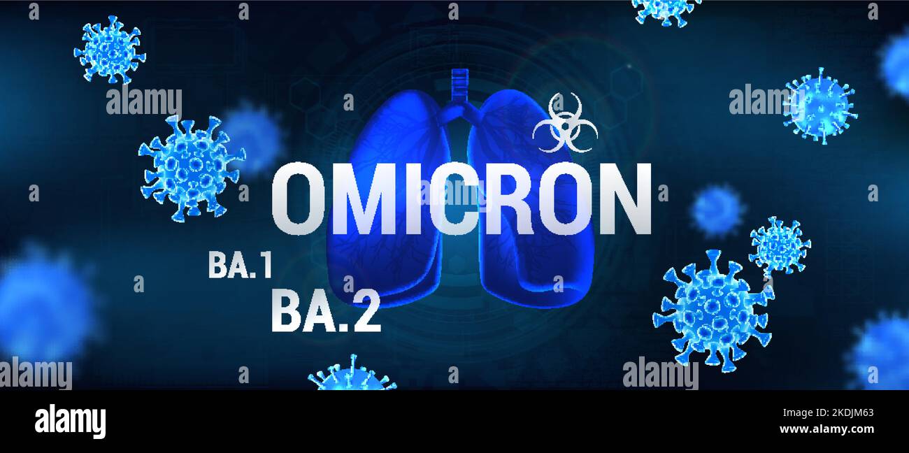 Omicron strain, concept coronavirus. Blue vector banner Ba.1, Ba.2 strain Stock Vector