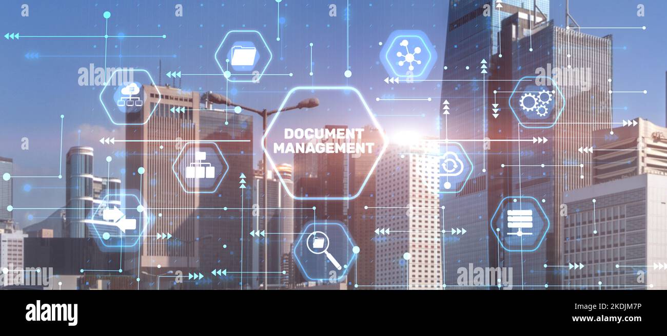 Online documentation database and document management system concept Stock Photo
