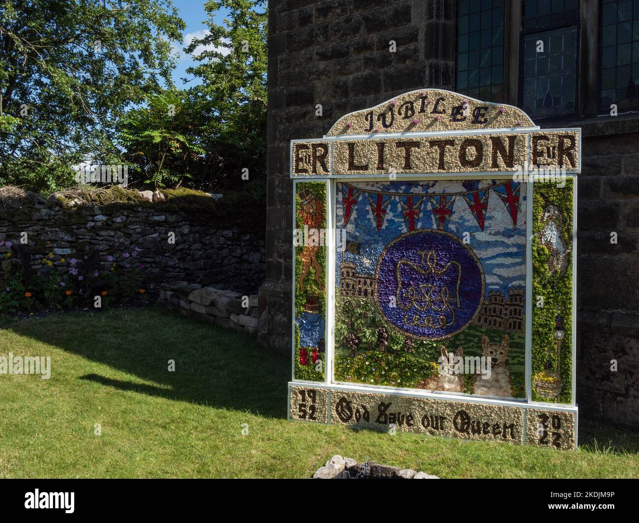 Traditional well dressing in the village of Litton, Derbyshire, UK Stock Photo