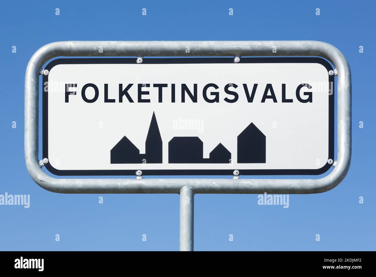 Road sign with Danish text Danish general election Stock Photo