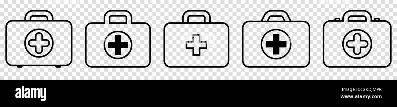 Set of first aid kit modern thin line icons. Vector illustration ...