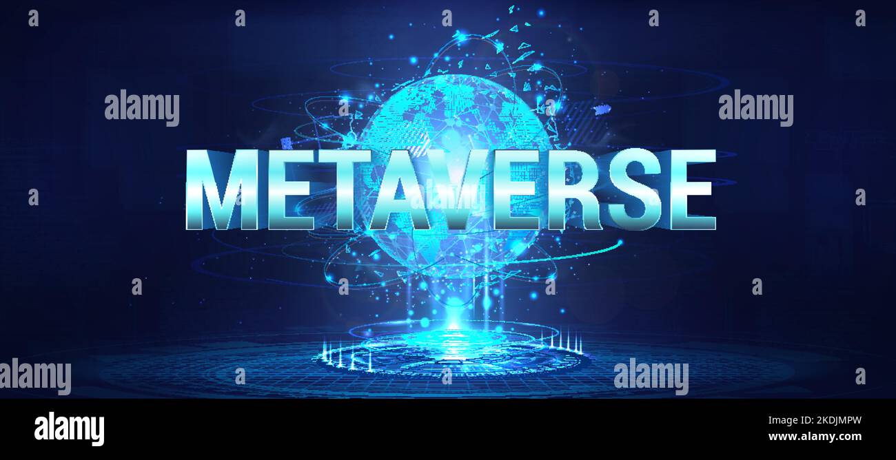 Cyberspace with 3D Earth Globe and inscription metaverse Stock Vector