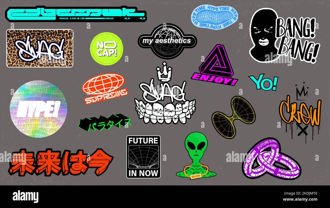 Streetwear Patches and prints in retrofuturistic Stock Vector