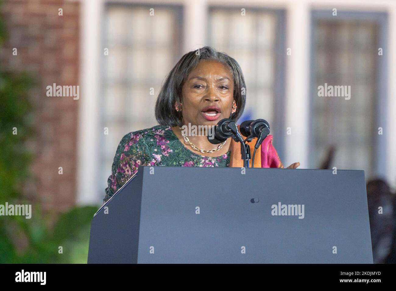 Yonkers, United States. 06th Nov, 2022. New York Senate Majority Leader Andrea Stewart-Cousins speaks during a 'Get Out The Vote' rally to elect Governor Kathy Hochul for a full term at Sarah Lawrence College in Yonkers, New York. Credit: SOPA Images Limited/Alamy Live News Stock Photo