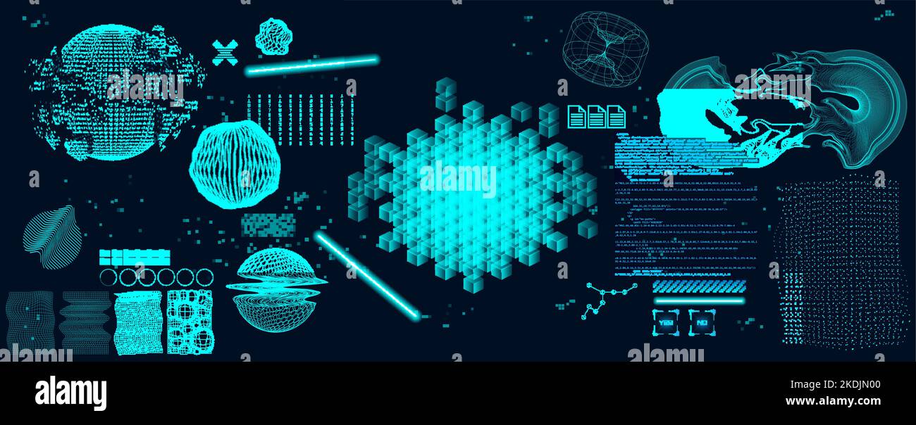 Blockchain and Big data visualization in hood style Stock Vector