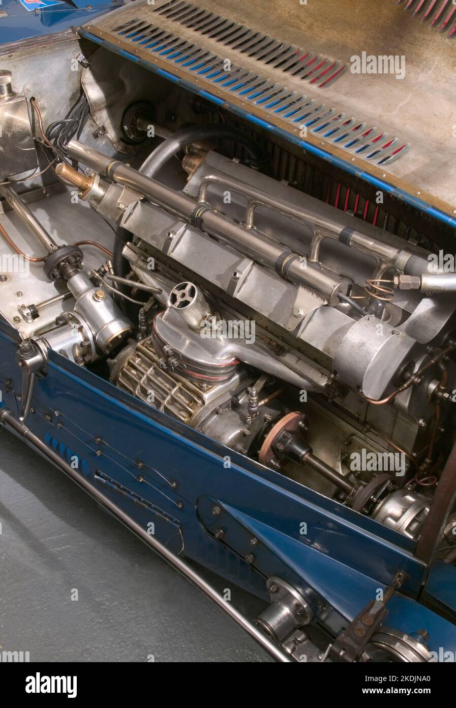 Vintage Bugatti Type 35 details of Engine, cockpit and wheels Stock Photo