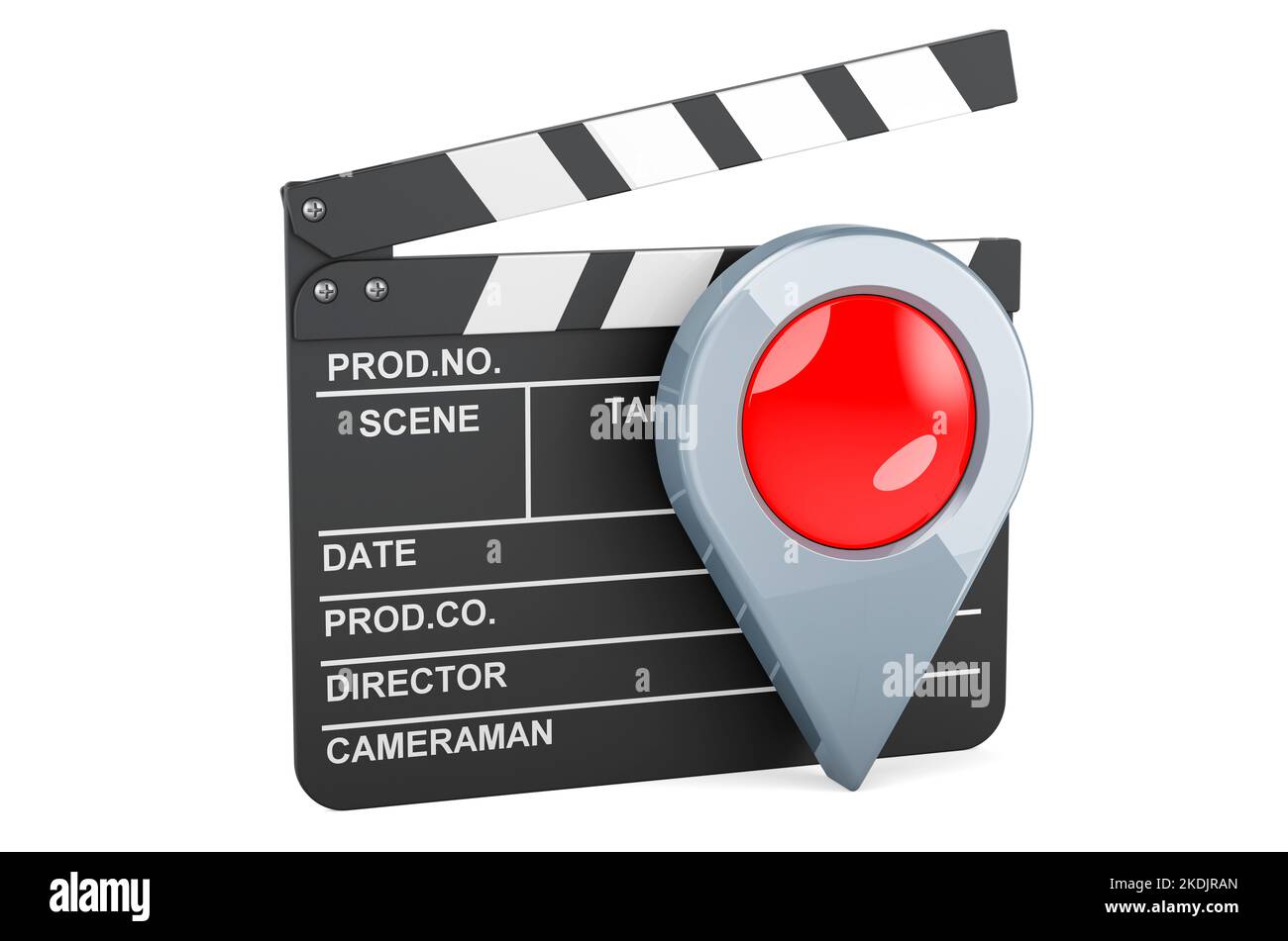 Map pointer with clapperboard, 3D rendering isolated on white ...