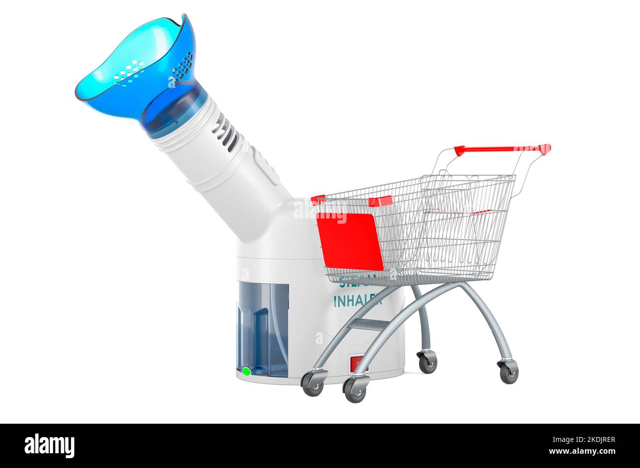 Shopping cart with steam inhaler, 3D rendering isolated on white
