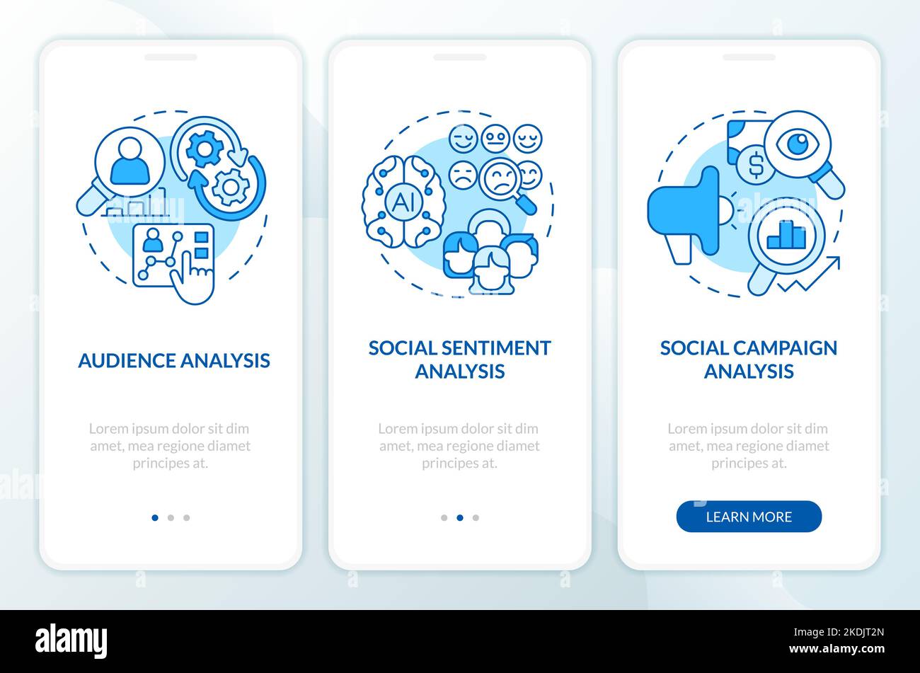Social media research layers blue onboarding mobile app screen Stock ...