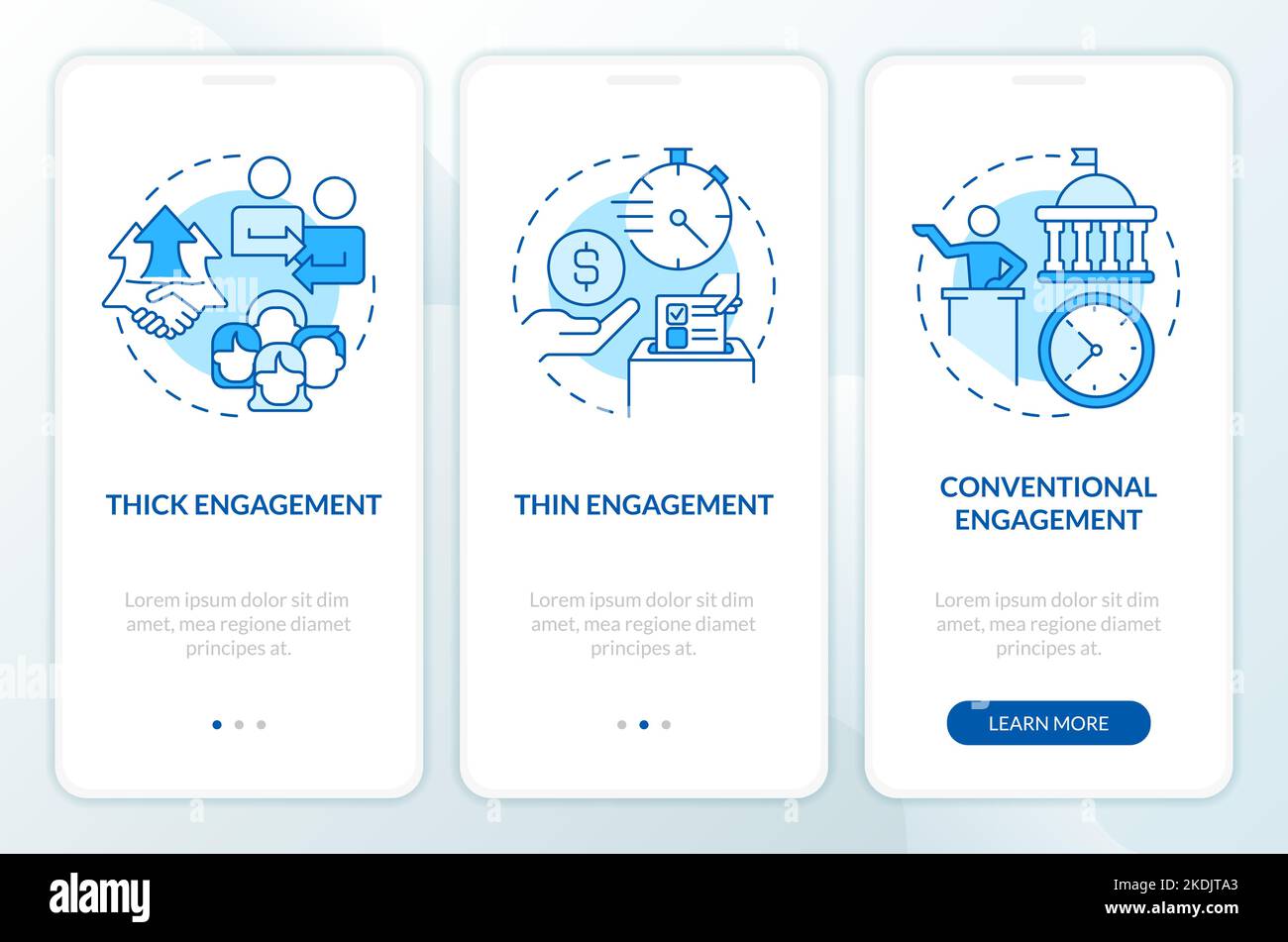Motivate society to act blue onboarding mobile app screen Stock Vector