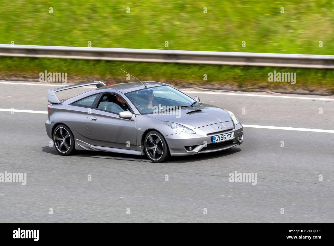 2006 Silver TOYOTA CELICA Vvti GT 2dr coupe travelling on the M6 motorway, UK Stock Photo