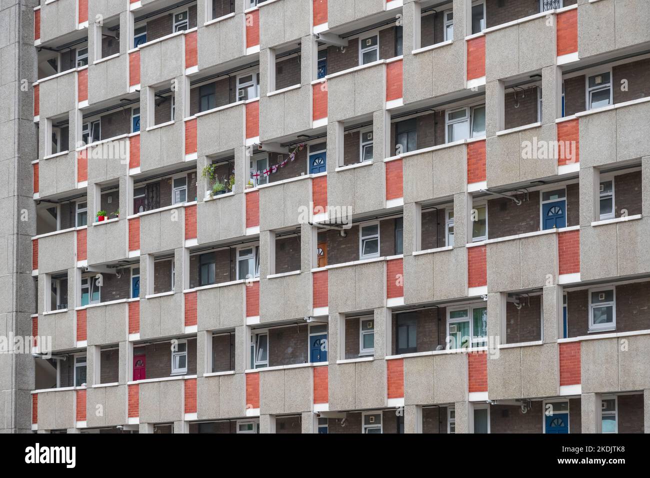 Facade of loveless house, a huge council housing block in Dorset