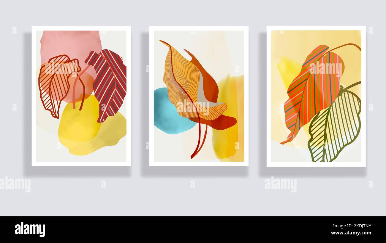 Trendy set of minimalist tropical leaves and abstract forms. Minimal ...