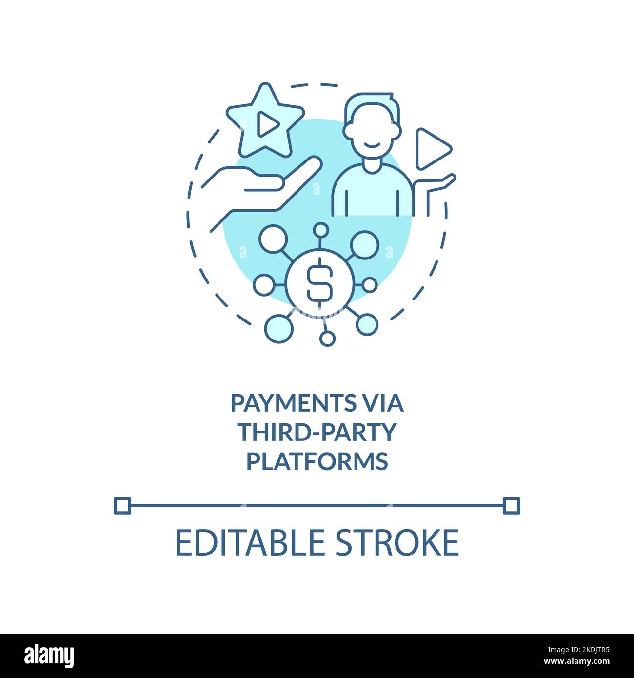 Payments via third party platforms turquoise concept icon Stock Vector