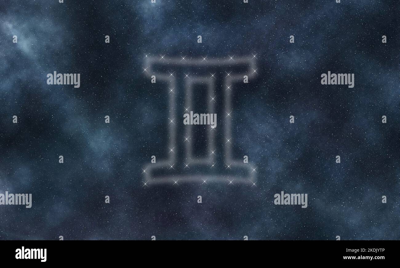 Gemini zodiac sign, night sky, Gemini symbol Stock Photo - Alamy
