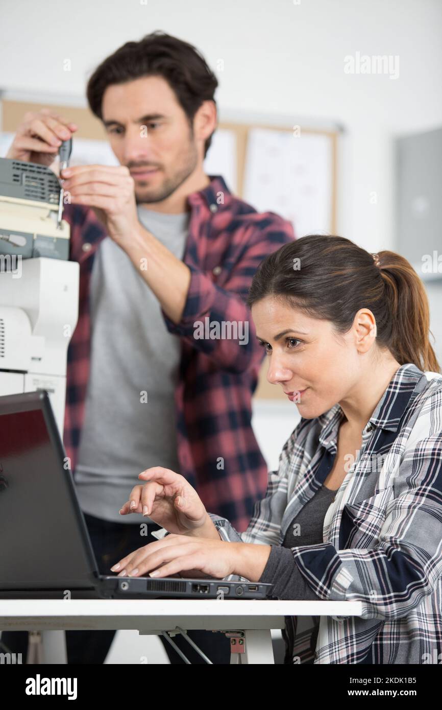 team of technicians working together Stock Photo