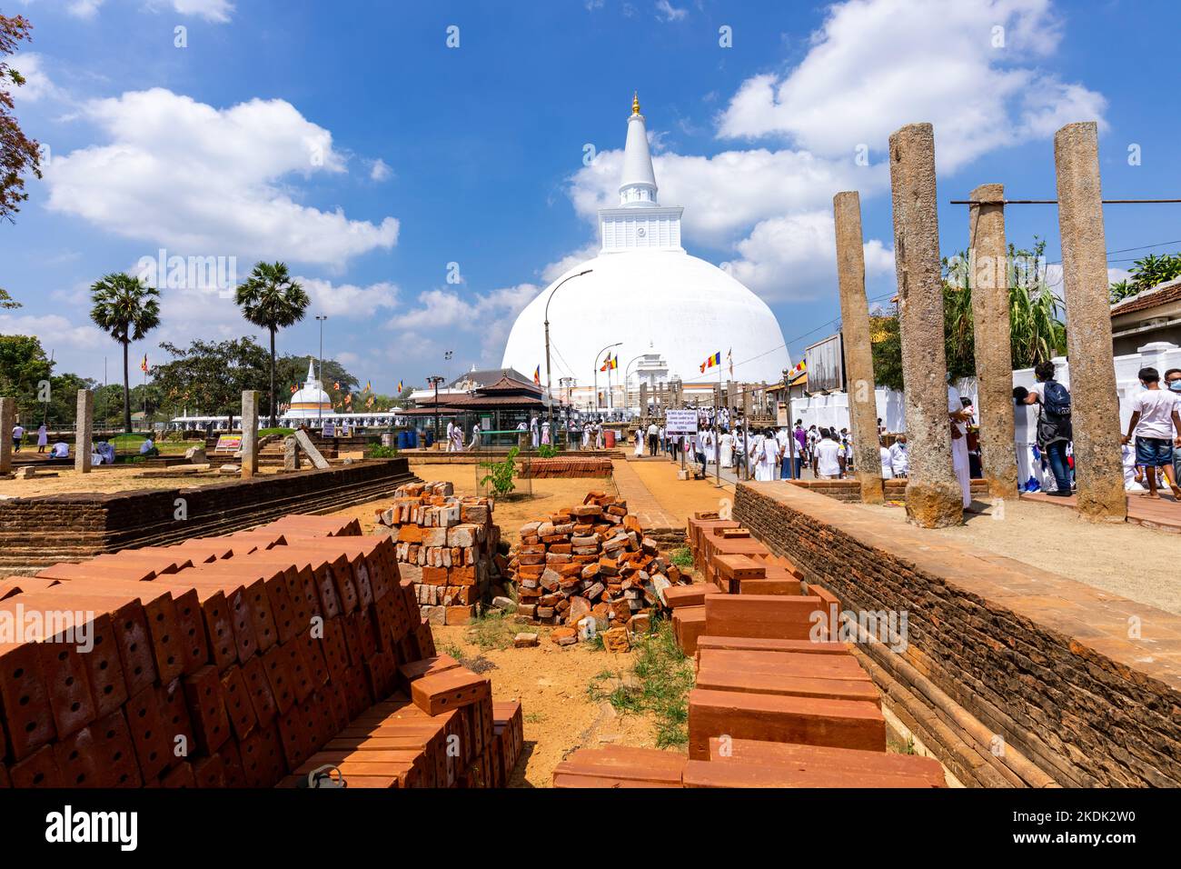 Ruwanweliseya Dagoba buddhist stupa tourist and pilgrimage site. Anuradhapura, Sri Lanka. Stock Photo