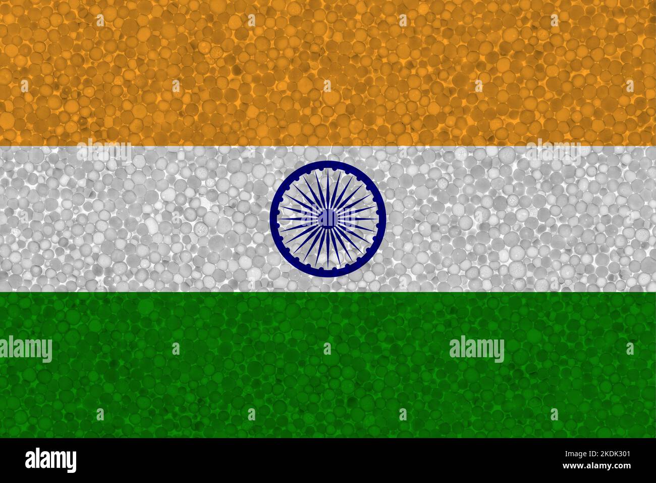 Flag of India on styrofoam texture. national flag painted on the surface of plastic foam Stock Photo